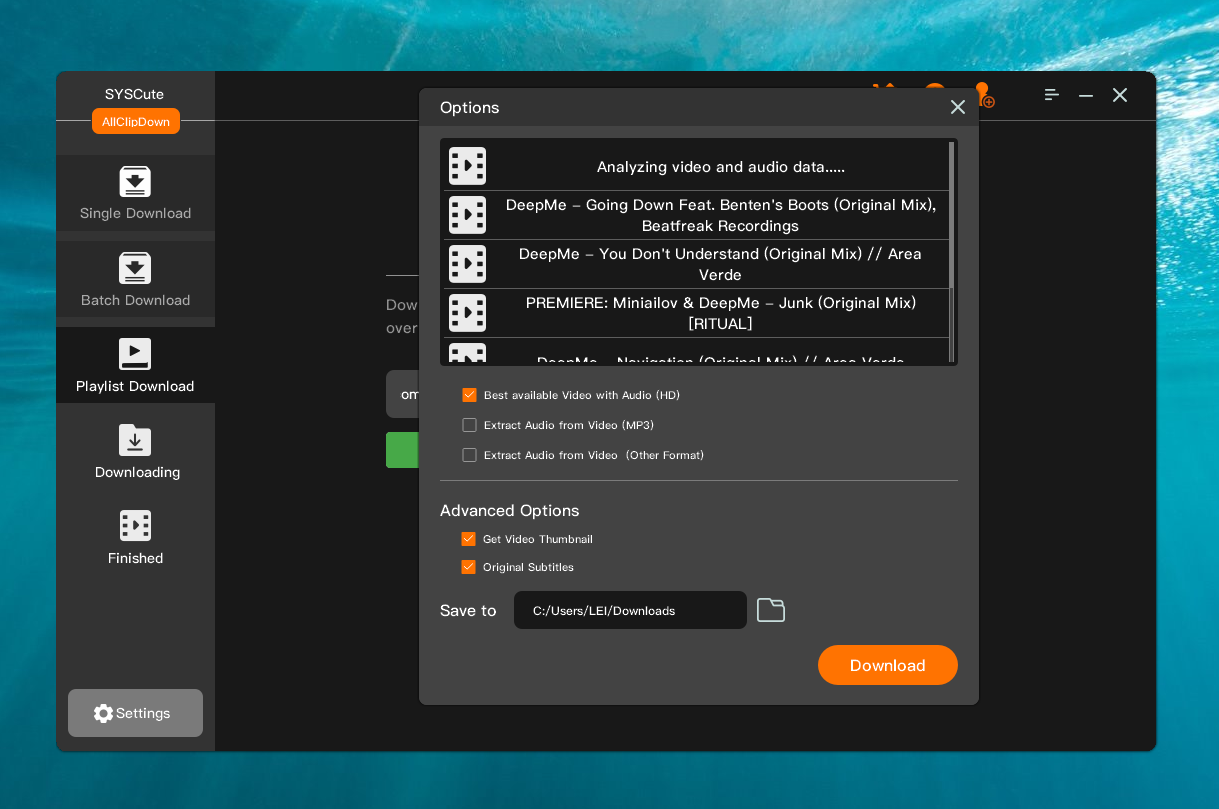 Download de Playlist do AllClipDown
