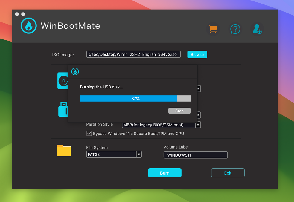 começar a gravar arquivo ISO