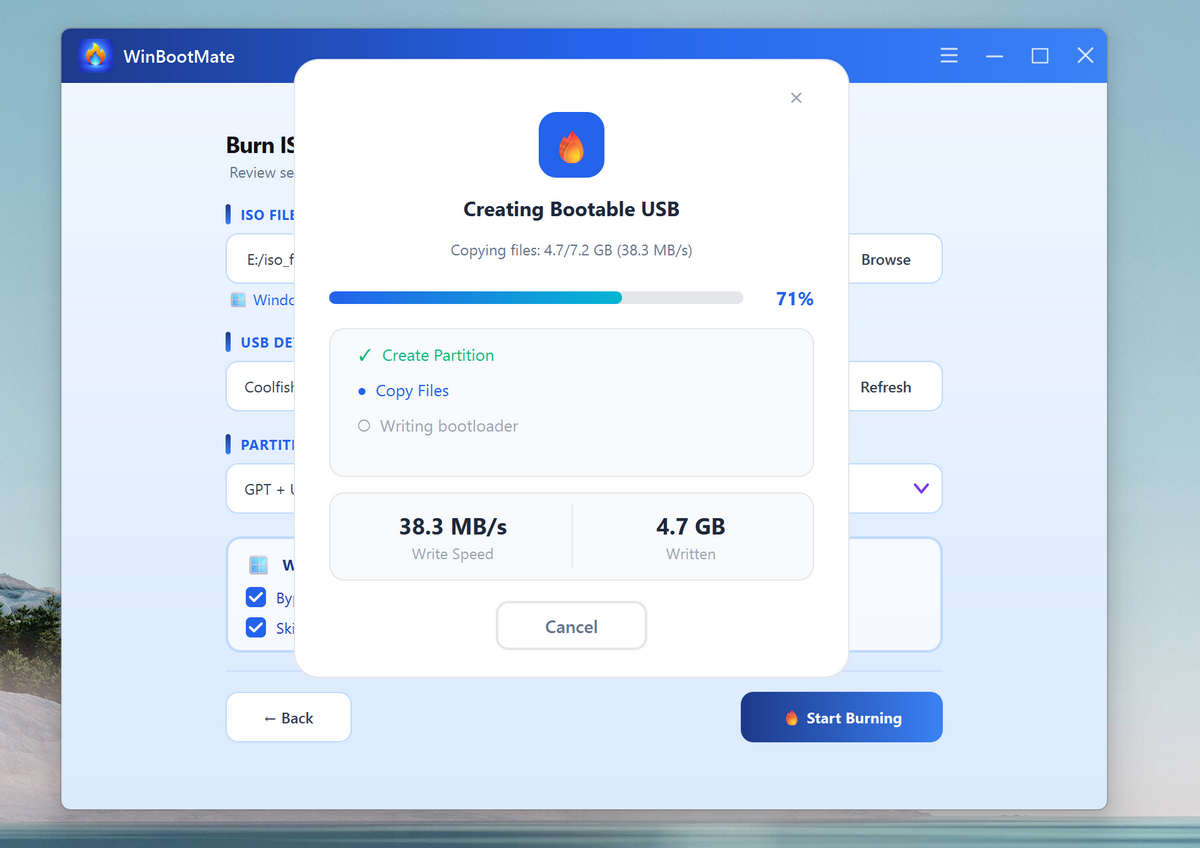 WinBootMate Burn Windows 11 ISO File