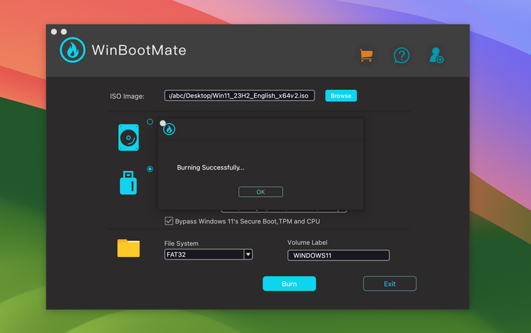WinBootMate Mac USB Burning Successfully