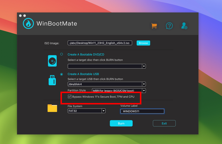 WinBootMate Mac Patch Windows 11 ISO