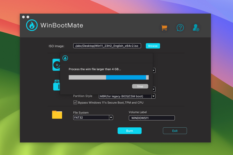 WinBootMate Mac Splitting install.wim